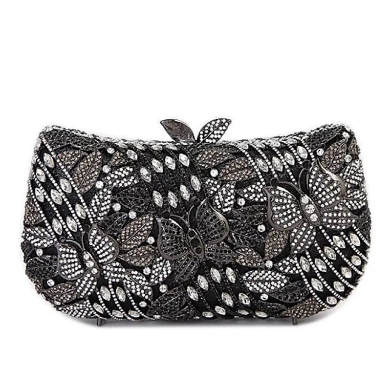 High-end luxury Hollow metal butterfly flower Crystal Metallic Evening Bags Wedding Novelty Rhinestone Metallic Clutch Purses
