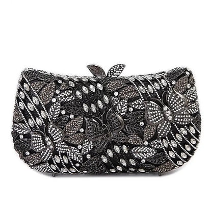 High-end luxury Hollow metal butterfly flower Crystal Metallic Evening Bags Wedding Novelty Rhinestone Metallic Clutch Purses
