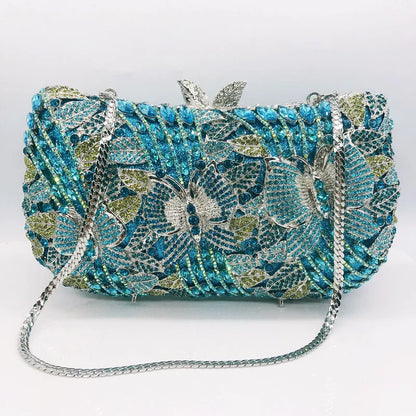 High-end luxury Hollow metal butterfly flower Crystal Metallic Evening Bags Wedding Novelty Rhinestone Metallic Clutch Purses