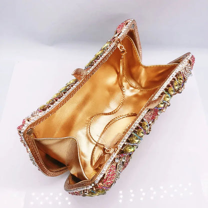 High-end luxury Hollow metal butterfly flower Crystal Metallic Evening Bags Wedding Novelty Rhinestone Metallic Clutch Purses