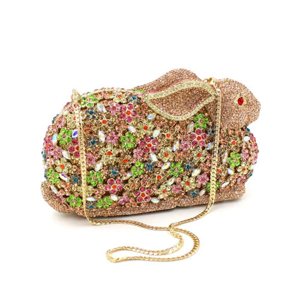 High-end luxury  Women Rabbit styling Crystal Metallic Evening Bags Wedding Novelty Rhinestone Small Metallic Clutch Purses