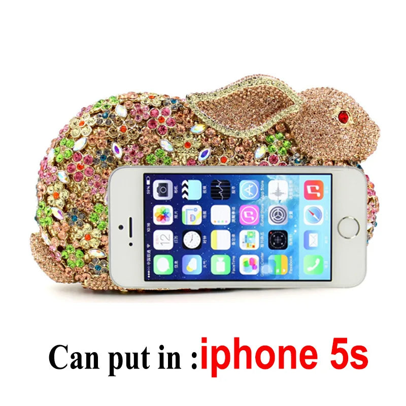 High-end luxury  Women Rabbit styling Crystal Metallic Evening Bags Wedding Novelty Rhinestone Small Metallic Clutch Purses