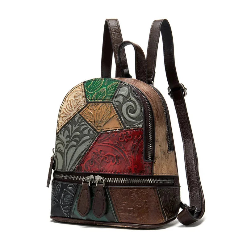 High fashion genuine leather backpacks for school teenagers real cowskin patchwork mini backpack women female girls