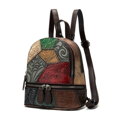 High fashion genuine leather backpacks for school teenagers real cowskin patchwork mini backpack women female girls