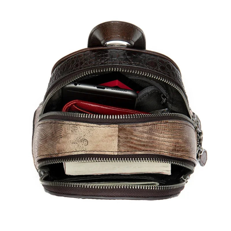 High fashion genuine leather backpacks for school teenagers real cowskin patchwork mini backpack women female girls