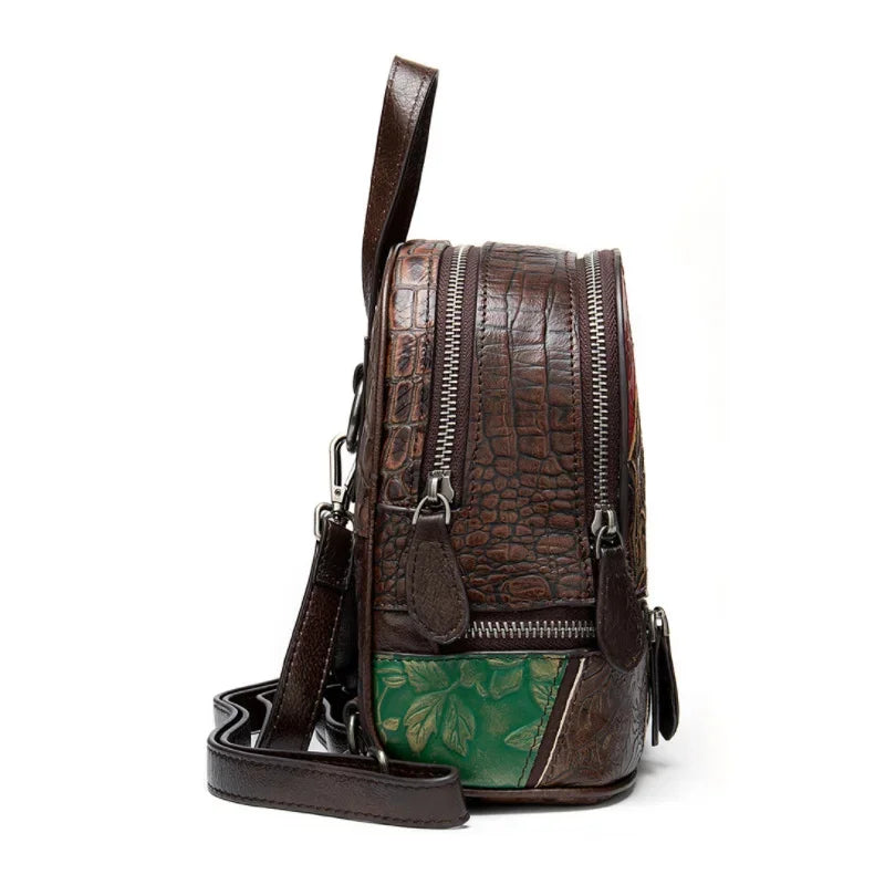 High fashion genuine leather backpacks for school teenagers real cowskin patchwork mini backpack women female girls