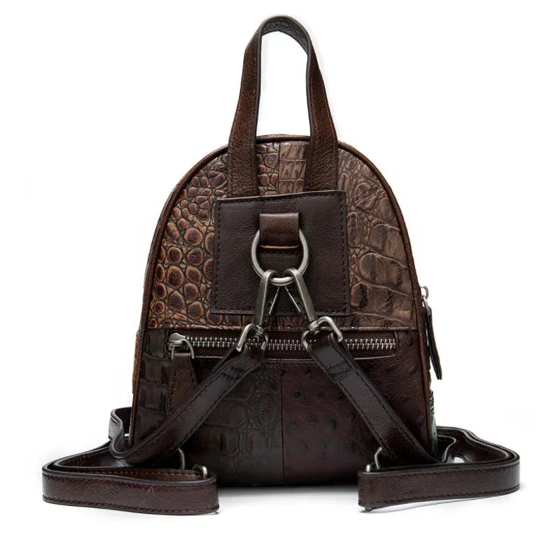 High fashion genuine leather backpacks for school teenagers real cowskin patchwork mini backpack women female girls