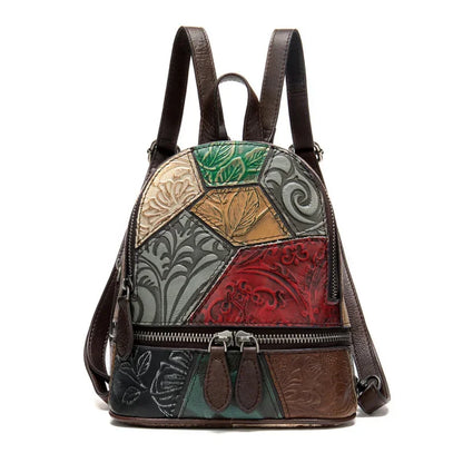 High fashion genuine leather backpacks for school teenagers real cowskin patchwork mini backpack women female girls