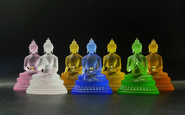 High grade Buddha GOOD Buddha -Temple bless family HOME Safety Health luck efficacious 7 Colored Glaze crystal Buddhas statue