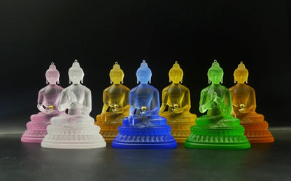 High grade Buddha GOOD Buddha -Temple bless family HOME Safety Health luck efficacious 7 Colored Glaze crystal Buddhas statue