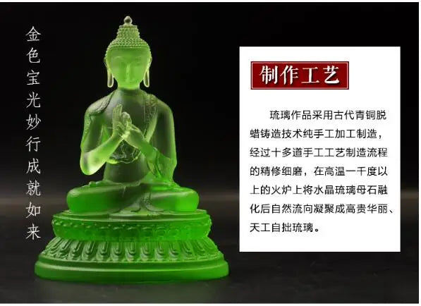 High grade Buddha GOOD Buddha -Temple bless family HOME Safety Health luck efficacious 7 Colored Glaze crystal Buddhas statue