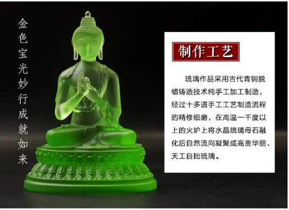 High grade Buddha GOOD Buddha -Temple bless family HOME Safety Health luck efficacious 7 Colored Glaze crystal Buddhas statue