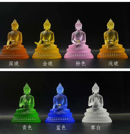 High grade Buddha GOOD Buddha -Temple bless family HOME Safety Health luck efficacious 7 Colored Glaze crystal Buddhas statue