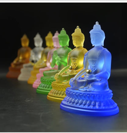 High grade Buddha GOOD Buddha -Temple bless family HOME Safety Health luck efficacious 7 Colored Glaze crystal Buddhas statue