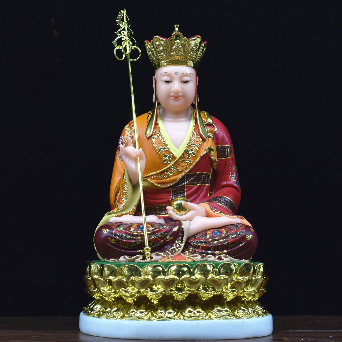 High-grade Buddha statue Home store company Shrine FAMILY bless safe Painted DI ZANG PUSA ksitigarbha jade gilding Sculpture
