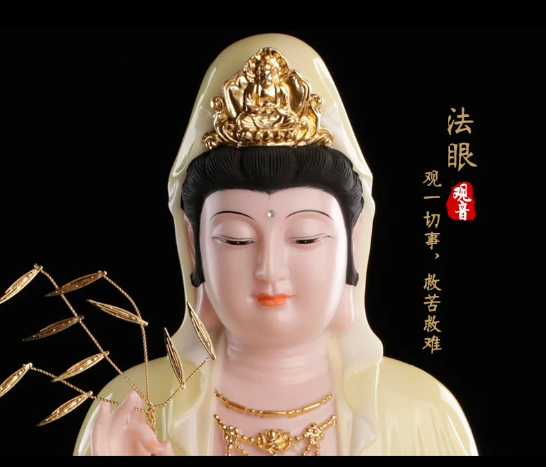 High-grade GOOD Home Hall TOP efficacious Talisman Mascot Guanyin Buddha CHINA jade Porcelain GUANYIN PUSA statue-- Large