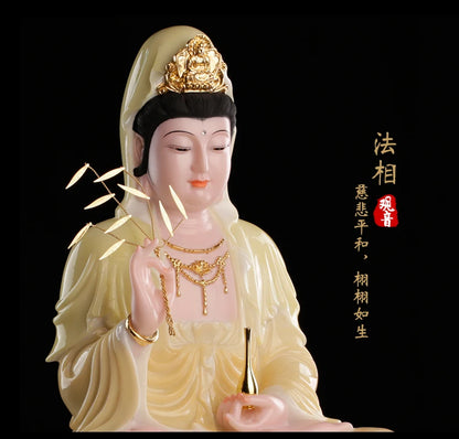 High-grade GOOD Home Hall TOP efficacious Talisman Mascot Guanyin Buddha CHINA jade Porcelain GUANYIN PUSA statue-- Large