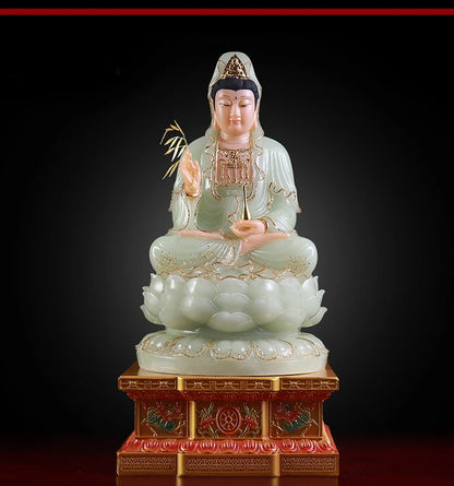 High-grade GOOD Home Hall TOP efficacious Talisman Mascot Guanyin Buddha Natural jade gilding carving Sculpture statue-- Large