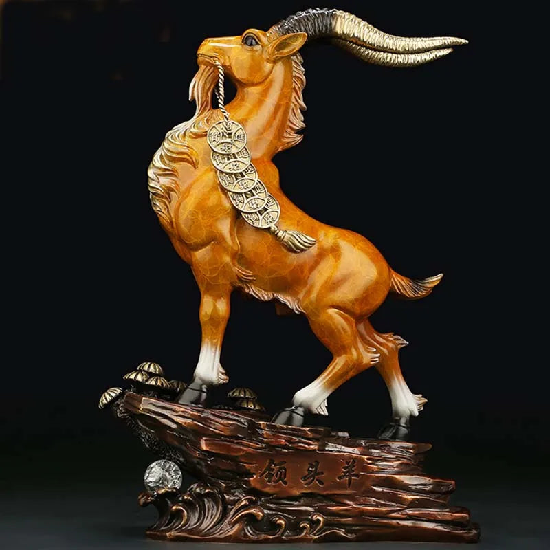 High grade GOOD LUCK Mascot HOME Shop company  LING TOU YANG thriving money business lucky bronze Fortune bellwether statue