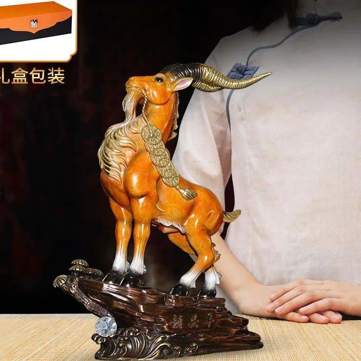 High grade GOOD LUCK Mascot HOME Shop company  LING TOU YANG thriving money business lucky bronze Fortune bellwether statue