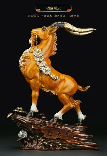 High grade GOOD LUCK Mascot HOME Shop company  LING TOU YANG thriving money business lucky bronze Fortune bellwether statue