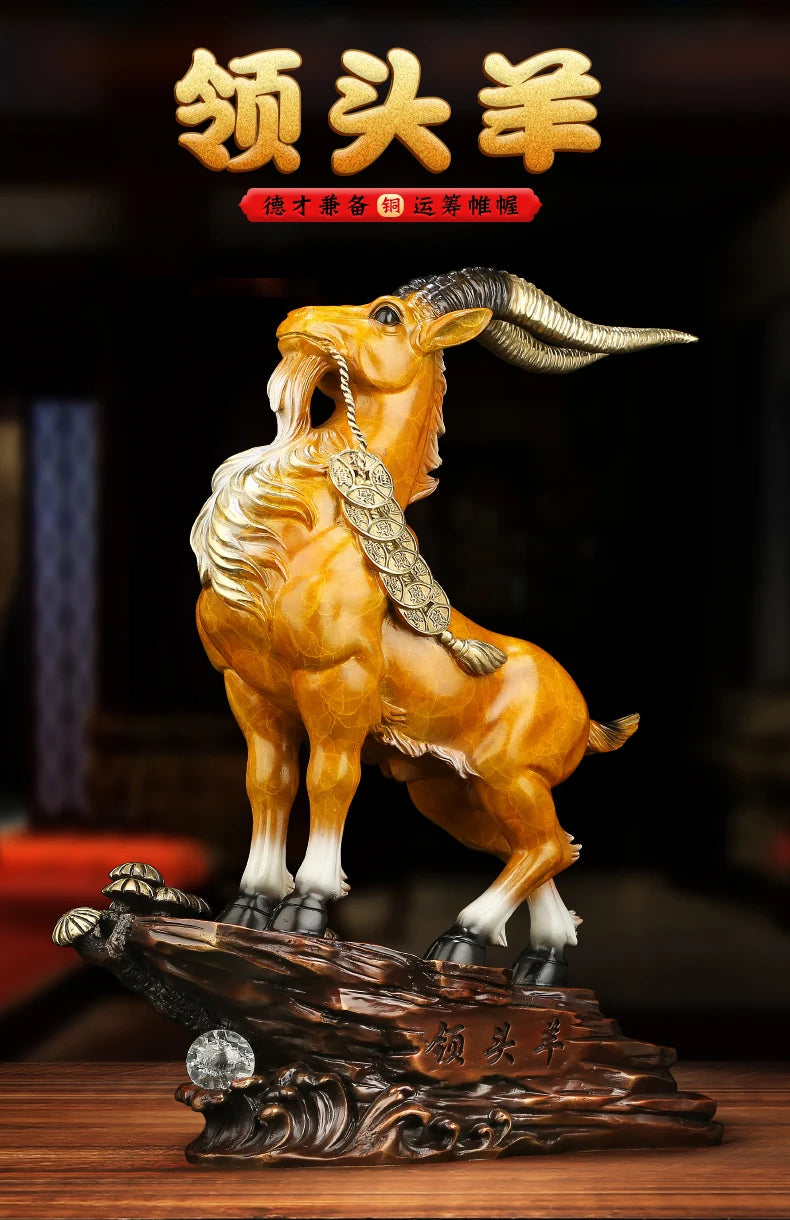 High grade GOOD LUCK Mascot HOME Shop company  LING TOU YANG thriving money business lucky bronze Fortune bellwether statue
