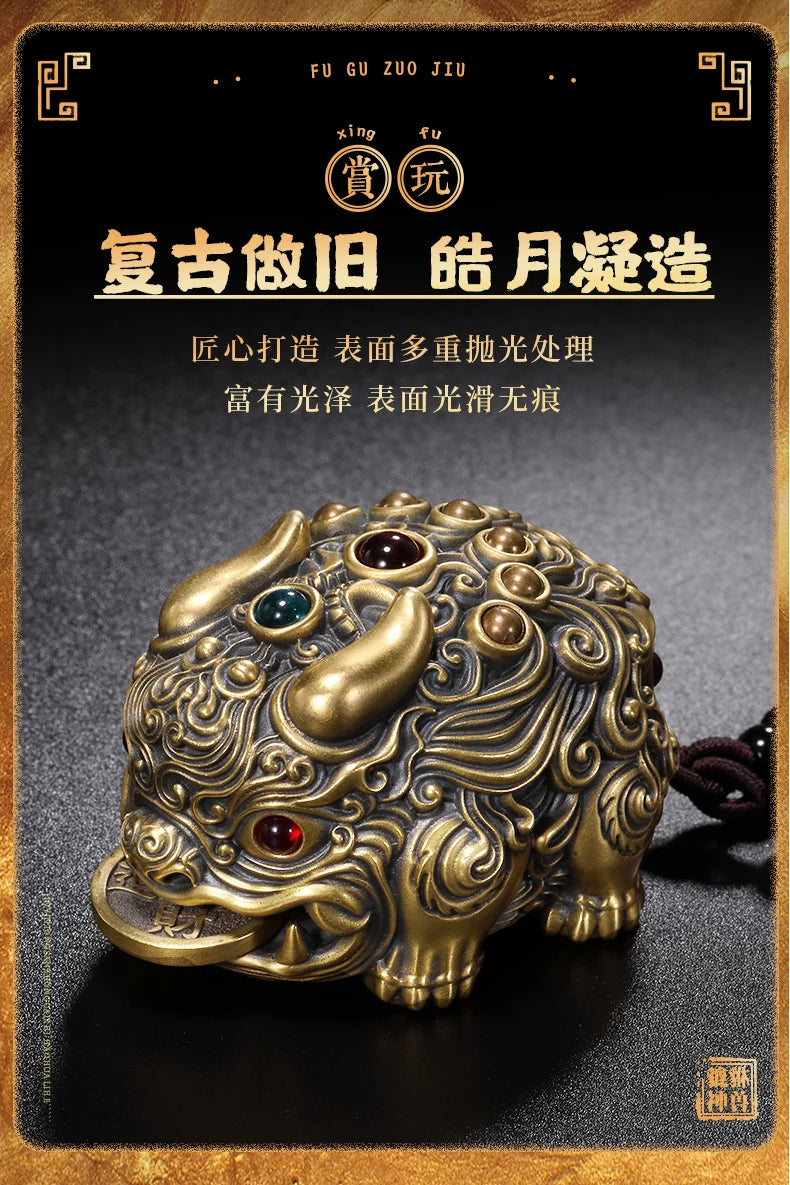 High grade GOOD LUCK mascot Success Regulating spirit BRASS dragon PI XIU hand piece Talisman bring Fortune money Good luck GIFT