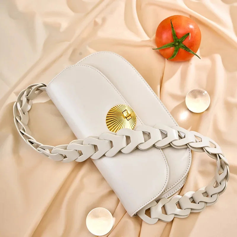 High-grade Genuine Leather Women's Shoulder Advanced Sense Woven Underarm Fashion New Cowhide Small Crossbody Bag
