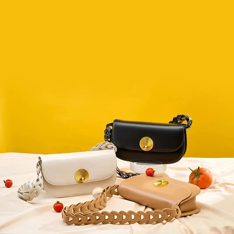High-grade Genuine Leather Women's Shoulder Advanced Sense Woven Underarm Fashion New Cowhide Small Crossbody Bag
