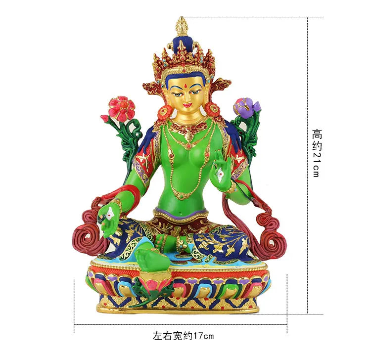 High-grade HOME Temple  Protection Tibetan Buddhism Color drawing Bodhisattva Tara Green Guan yin buddha statue  21CM