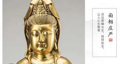 High-grade HOME family Patron saint God bring good luck Copper Avalokitesvara Guan yin buddha statue Asia Temple Worship Bless