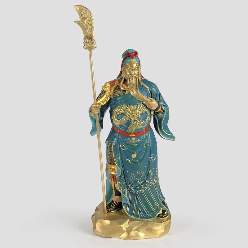 High grade Home company Career Success GOOD luck wealth God Recruit money Dragon GUAN GONG CAI SHEN God color bronze statue