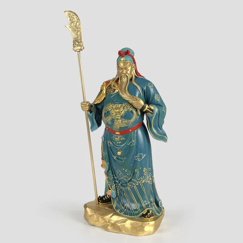 High grade Home company Career Success GOOD luck wealth God Recruit money Dragon GUAN GONG CAI SHEN God color bronze statue