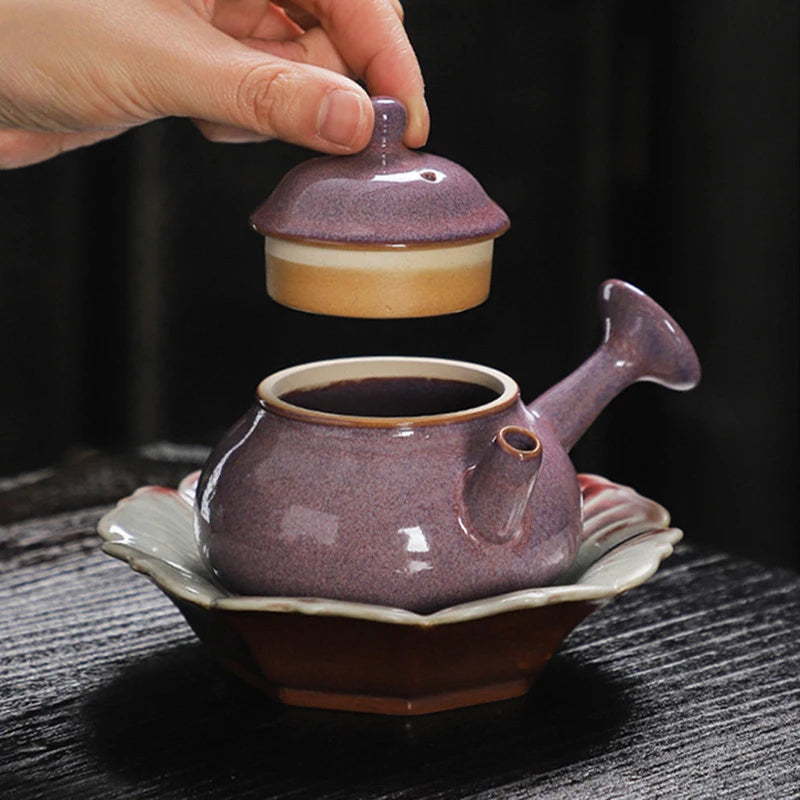 High-grade Kiln Change Purple Glaze Teapot Chinese Ceramic Tea Set Handmade Beauty Tea Infuser Home Drinkware Filter Kettle