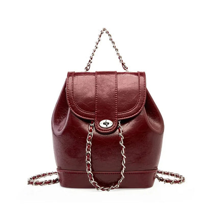 High-grade Korean Niche Small Fragrance Chain Cowhide Large Capacity Vintage Single Shoulder Crossbody Bucket Bag Backpack