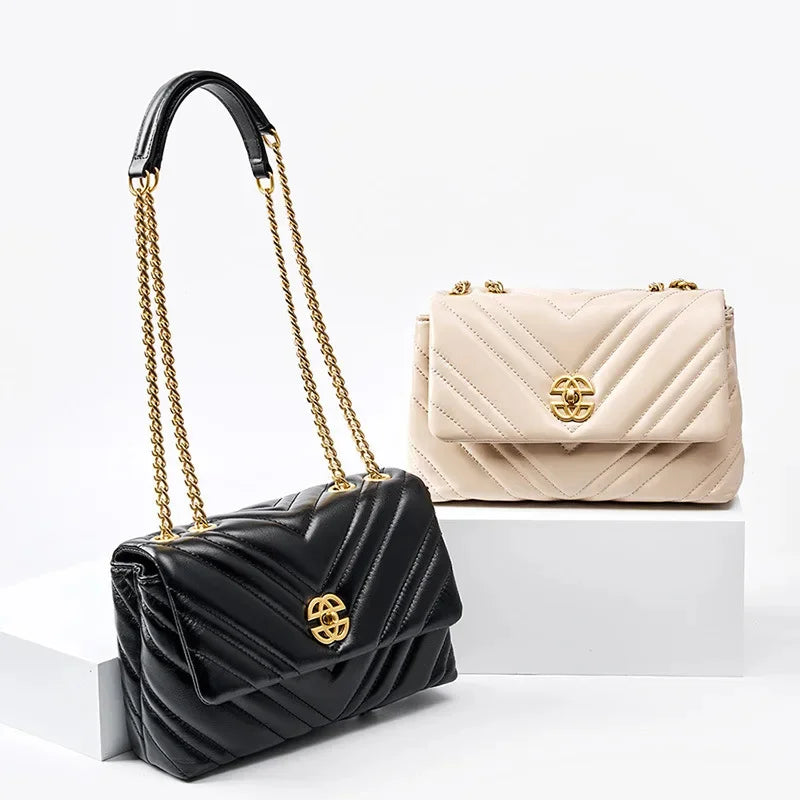 High-grade Rhombic Chain Small Women's New Cowhide Underarm Genuine Leather Shoulder Female Fashion Crossbody Bag