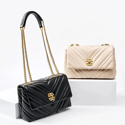 High-grade Rhombic Chain Small Women's New Cowhide Underarm Genuine Leather Shoulder Female Fashion Crossbody Bag