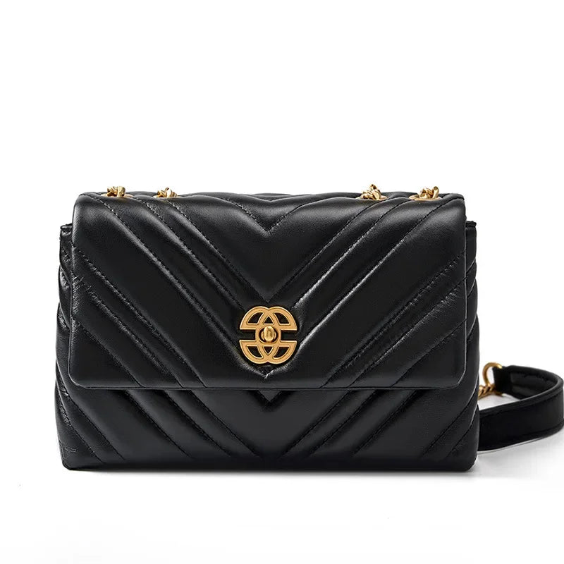 High-grade Rhombic Chain Small Women's New Cowhide Underarm Genuine Leather Shoulder Female Fashion Crossbody Bag