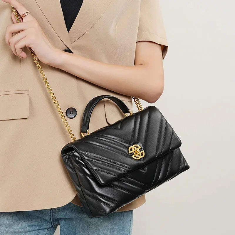 High-grade Rhombic Chain Small Women's New Cowhide Underarm Genuine Leather Shoulder Female Fashion Crossbody Bag