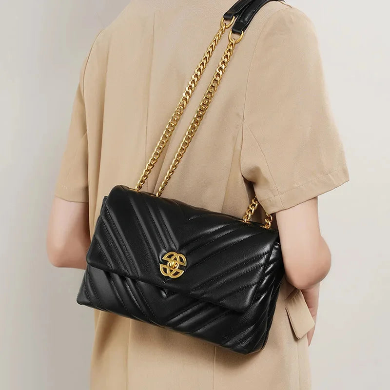 High-grade Rhombic Chain Small Women's New Cowhide Underarm Genuine Leather Shoulder Female Fashion Crossbody Bag