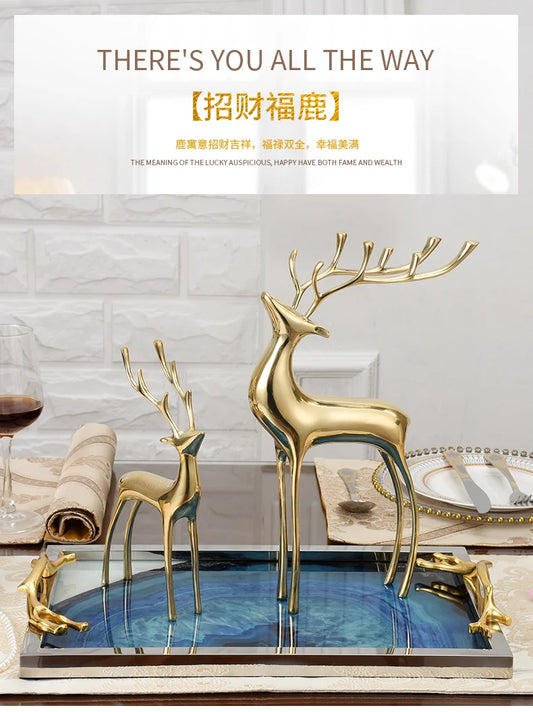 High-grade-TOP Master ART HOME office  GOOD decorative art# handmade Auspicious lucky bring wealth brass deer statue Sculpture