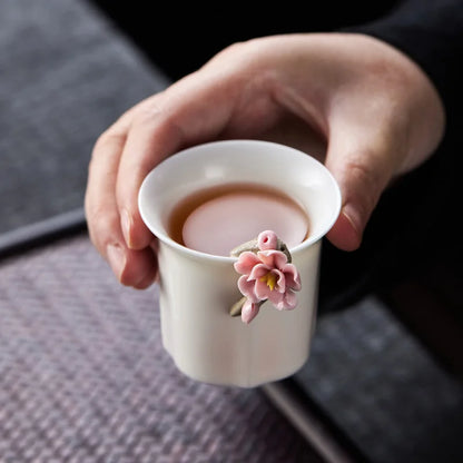 High-grade White Porcelain Gaiwan Hand-pinching Flower Three Talents Cover bowl Tea Cup Set Household women Kung Fu TeaSet  Gift