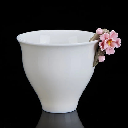 High-grade White Porcelain Gaiwan Hand-pinching Flower Three Talents Cover bowl Tea Cup Set Household women Kung Fu TeaSet  Gift