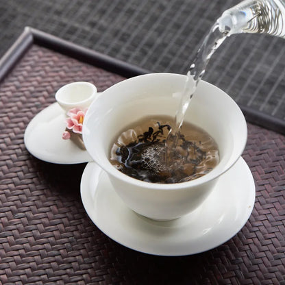High-grade White Porcelain Gaiwan Hand-pinching Flower Three Talents Cover bowl Tea Cup Set Household women Kung Fu TeaSet  Gift