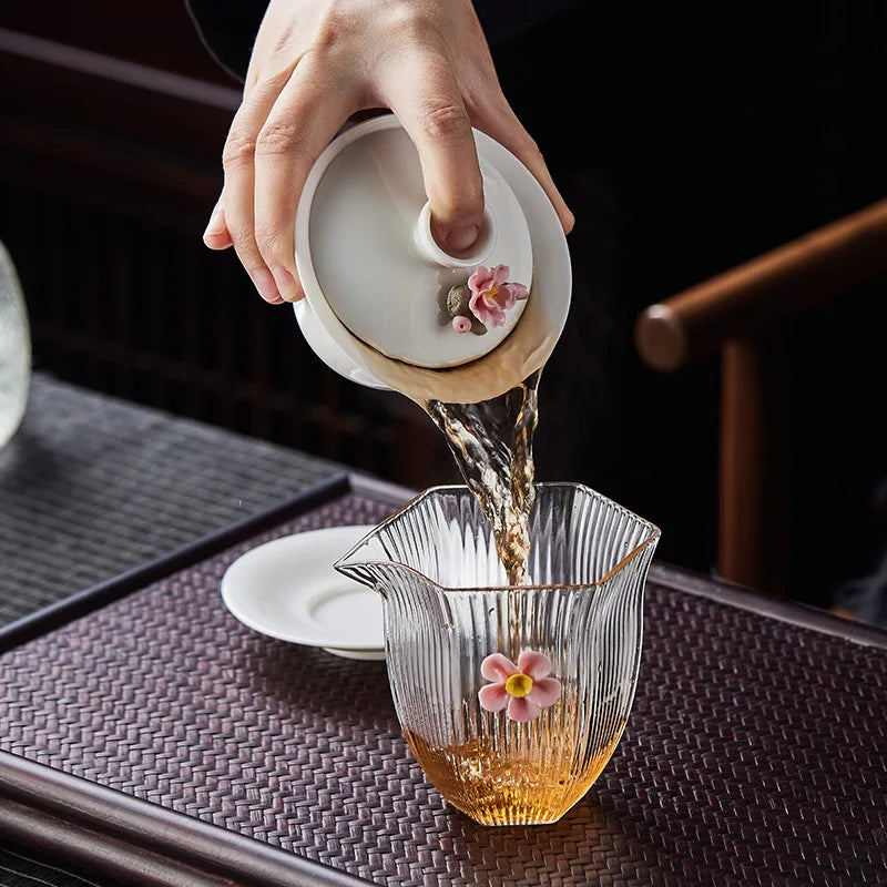 High-grade White Porcelain Gaiwan Hand-pinching Flower Three Talents Cover bowl Tea Cup Set Household women Kung Fu TeaSet  Gift