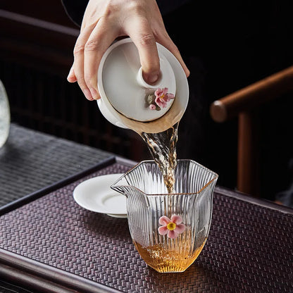 High-grade White Porcelain Gaiwan Hand-pinching Flower Three Talents Cover bowl Tea Cup Set Household women Kung Fu TeaSet  Gift