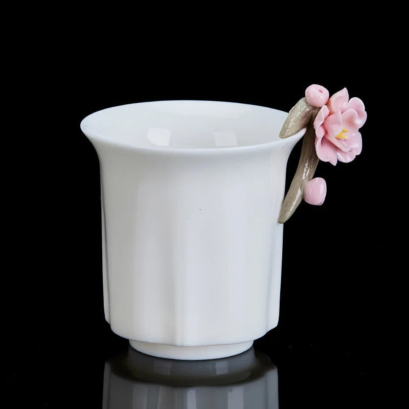 High-grade White Porcelain Gaiwan Hand-pinching Flower Three Talents Cover bowl Tea Cup Set Household women Kung Fu TeaSet  Gift