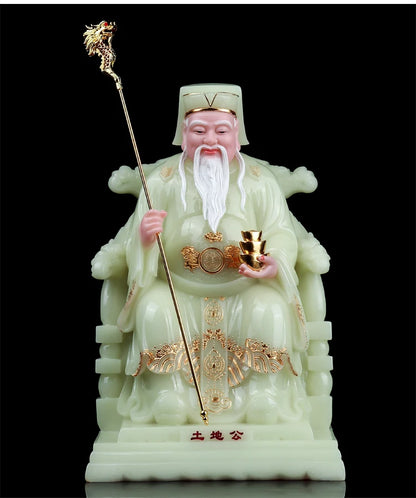 High-grade gilding jade BUDDHA figure HOME shop Prosperity protection God of wealth CAI SHEN YE TU DI GONG FENG SHUI statue