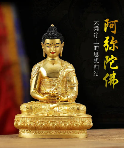 High-grade gold gilding Buddha brass statue HOME family effective protection Tibetan Nepal Amitabha Amitayus Buddha 21CM