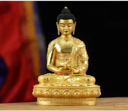 High-grade gold gilding Buddha brass statue HOME family effective protection Tibetan Nepal Amitabha Amitayus Buddha 21CM